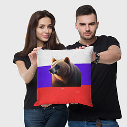 Подушка квадратная Медведь на флаге России, цвет: 3D-принт — фото 2