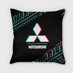 Подушка квадратная Значок Mitsubishi в стиле glitch на темном фоне, цвет: 3D-принт