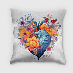 Подушка квадратная Цветочное сердце с птицами, цвет: 3D-принт