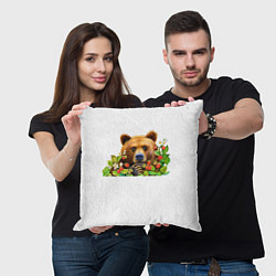 Подушка квадратная Медведь, цвет: 3D-принт — фото 2