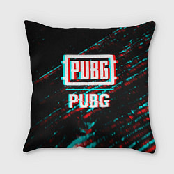 Подушка квадратная PUBG в стиле glitch и баги графики на темном фоне, цвет: 3D-принт
