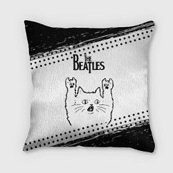 Подушка квадратная The Beatles рок кот на светлом фоне, цвет: 3D-принт