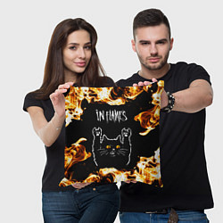 Подушка квадратная In Flames рок кот и огонь, цвет: 3D-принт — фото 2
