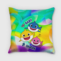 Подушка квадратная Baby Shark Brooklyn and friends, цвет: 3D-принт