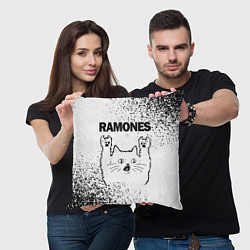Подушка квадратная Ramones рок кот на светлом фоне, цвет: 3D-принт — фото 2