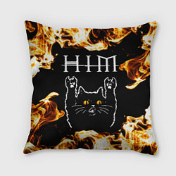 Подушка квадратная HIM рок кот и огонь, цвет: 3D-принт