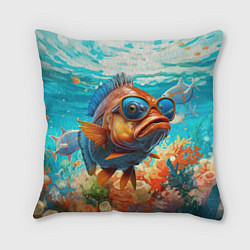 Подушка квадратная Рыба в солнечных очках в воде, цвет: 3D-принт