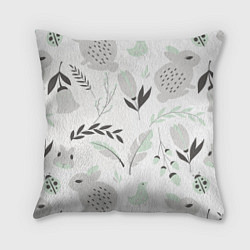 Подушка квадратная Зайцы и растения паттерн, цвет: 3D-принт