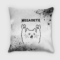 Подушка квадратная Megadeth рок кот на светлом фоне, цвет: 3D-принт