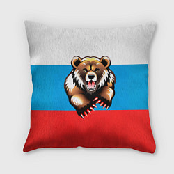Подушка квадратная Российский флаг и медведь, цвет: 3D-принт