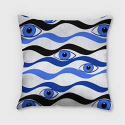 Подушка квадратная Глазки плывущие в голубых волнах, цвет: 3D-принт