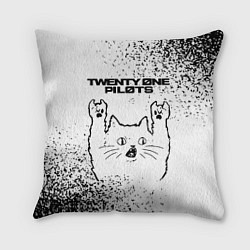 Подушка квадратная Twenty One Pilots рок кот на светлом фоне, цвет: 3D-принт