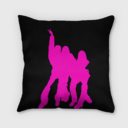 Подушка квадратная Розовый силуэт Blackpink на черном фоне, цвет: 3D-принт