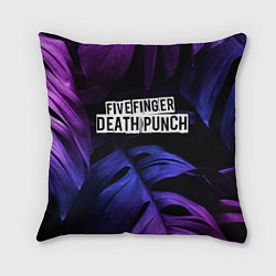 Подушка квадратная Five Finger Death Punch neon monstera, цвет: 3D-принт