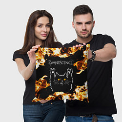 Подушка квадратная Evanescence рок кот и огонь, цвет: 3D-принт — фото 2