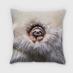 Подушка квадратная Ленивец в меху, цвет: 3D-принт