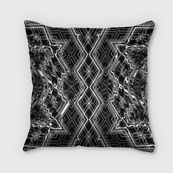 Подушка квадратная Черно-белый узор Искаженная геометрия, цвет: 3D-принт