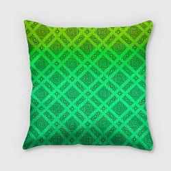Подушка квадратная Желто-зеленый градиентный фон с геометрическим узо, цвет: 3D-принт