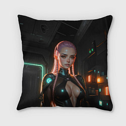 Подушка квадратная Красивая девушка киберпанк, цвет: 3D-принт