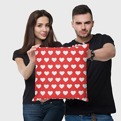 Подушка квадратная Сердечки на красном фоне, цвет: 3D-принт — фото 2