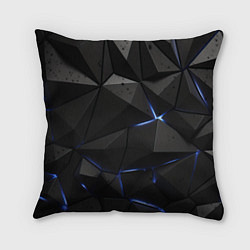 Подушка квадратная Черные плиты с синим свечением, цвет: 3D-принт