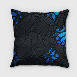 Подушка квадратная Черные плиты с синими вставками, цвет: 3D-принт