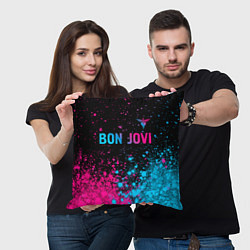 Подушка квадратная Bon Jovi - neon gradient: символ сверху, цвет: 3D-принт — фото 2
