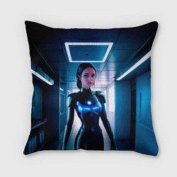 Подушка квадратная Девушка биоробот на космической станции, цвет: 3D-принт
