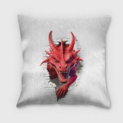 Подушка квадратная Красный дракон выглядывает из стены, цвет: 3D-принт