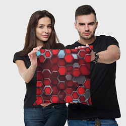 Подушка квадратная Cyber hexagon red, цвет: 3D-принт — фото 2