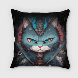 Подушка квадратная Кот самурай сердитый, цвет: 3D-принт