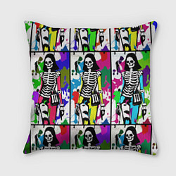 Подушка квадратная Разноцветные скелеты девушки - поп-арт - мода, цвет: 3D-принт
