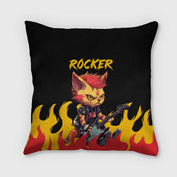 Подушка квадратная Кот рокер - огонь, цвет: 3D-принт