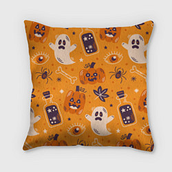Подушка квадратная Хэллоуин - тыквы и приведенья, цвет: 3D-принт