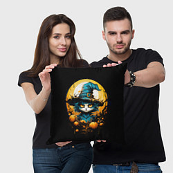 Подушка квадратная Синий кот колдун, цвет: 3D-принт — фото 2