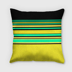 Подушка квадратная Разноцветный черно желтый с зеленым полосатый узор, цвет: 3D-принт