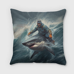 Подушка квадратная Мужчина верхом на акуле, цвет: 3D-принт