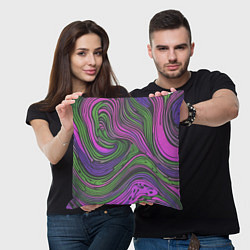 Подушка квадратная Волнистый узор фиолетовый и зелёный, цвет: 3D-принт — фото 2