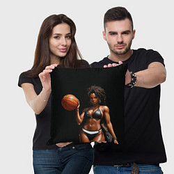Подушка квадратная Девушка с баскетбольным мячом, цвет: 3D-принт — фото 2
