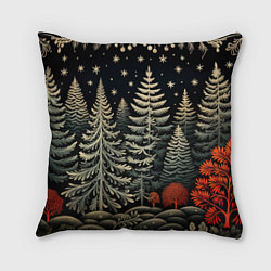Подушка квадратная Новогоднее настроение лес, цвет: 3D-принт