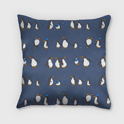 Подушка квадратная Забавное семейство пингвинов