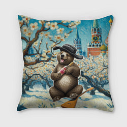Подушка квадратная Россия медведь водка балалайка, цвет: 3D-принт