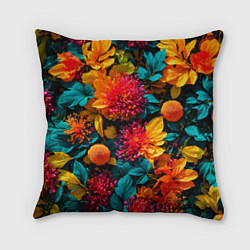 Подушка квадратная Яркие шикарные цветы узор, цвет: 3D-принт