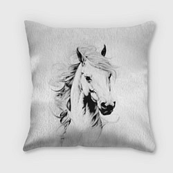 Подушка квадратная Лошадь белая на ветру, цвет: 3D-принт
