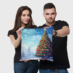 Подушка квадратная Большая новогодняя елка, цвет: 3D-принт — фото 2