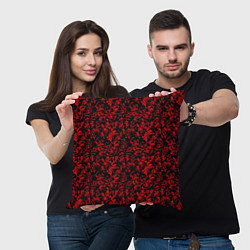 Подушка квадратная Абстракция чёрная с красными перьями, цвет: 3D-принт — фото 2