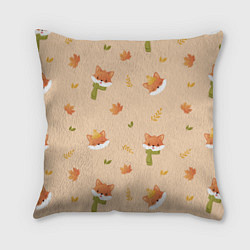 Подушка квадратная Лисички с листьями, цвет: 3D-принт