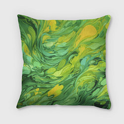 Подушка квадратная Зелено желтая краска, цвет: 3D-принт