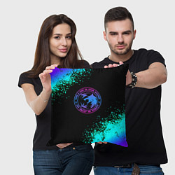 Подушка квадратная Ведьмак неоновый логотип, цвет: 3D-принт — фото 2
