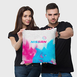 Подушка квадратная Nissan neon gradient style посередине, цвет: 3D-принт — фото 2
